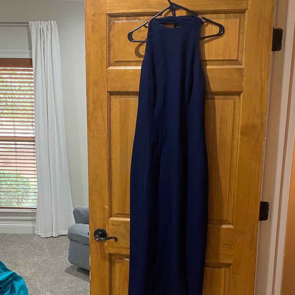 Rimini Navy Blue Formal Ankle Length Dress with High Slit